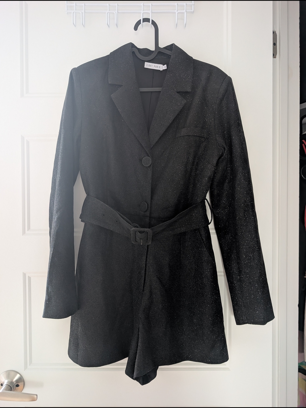 Womens Black Sparkle Belted All-in-One Romper